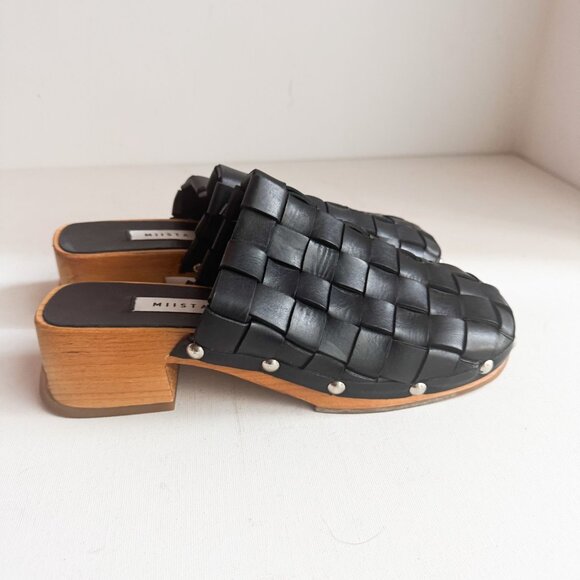 MIISTA Black leather woven Clog Slides 41 - Picture 1 of 9